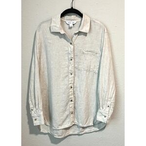 Old Navy Women's Boyfriend Shirt Size Sm Beige Linen Blend Button Down Relaxed